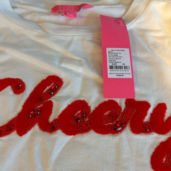 NWT Lilly Pulitzer Rami Sweatshirt Ruby Red Cheery Graphic - Picture 3 of 8
